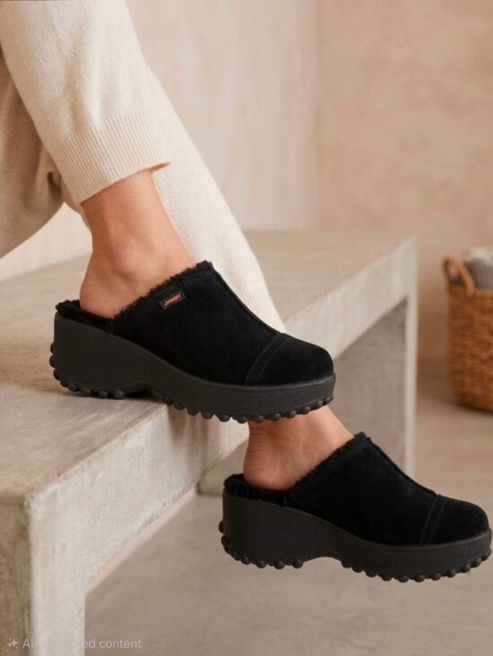 Rocket Dog Black Faux-Fur Suede Clog Mules Black